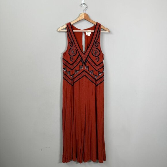 Maeve Anthropologie Desert Embroidered Jumpsuit Women's 2 Orange Wide Leg Crop - Picture 4 of 16